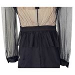 Bebe  Peplum Mesh Ruffled Sheer Sleeved Crystal Embellished Mini Dress Size 00 Photo 9