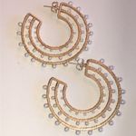 Huge Gold Tone and Faux Pearl Chunky Boho Hoop Earrings Photo 2