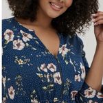 Torrid Blue Floral Challis Zip-Front 3/4 Tab Sleeve Shirt Dress Size 2X Pockets Photo 1