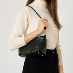 Divina Firenze Green Croc Embossed Leather Shoulder Bag Made in Italy Photo 0