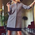 CAbi Dappled Striped Navy Gray Collarless Car Coat Jacket Blazer Academia Size L Photo 1