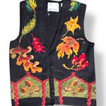 Vintage Marisa Christina Hand Knit Black Leaf Sweater Vest Black Autumn Cozy Size M Photo 0