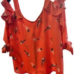 Lily White 🟣3-for-$24🟣  Coral Bird Print Cold Shoulder‎ Tie Sleeve Blouse - L Photo 4