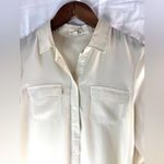Maison Jules  M Workwear Pocketed Button Down Cream Long Sleeved Blouse Top Photo 2