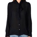 Molly Bracken Lili Sidonio  Button Down Tie Neck Blouse Black Photo 0