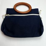 Banner House Navy Blue Kelly Green Wood Handle Canvas Vintage Bermuda Bag FLAW Photo 8