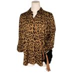 CHAPS XL Leopard Print Button Front Cotton Blouse Long Sleeve Safari Shirt Photo 3