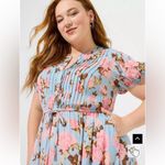 Torrid ‎ Maxi Stretch Challis Pintuck Tiered Dress Blue Pink Floral Size 2 2X Photo 2