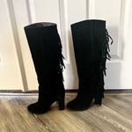 Diane Von Furstenberg  black fringe trim high heel riding boots Photo 15