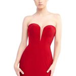 Mac Duggal Bustier Gown Women's 8 Red Strapless Sweetheart Maxi Pooled Train Photo 11