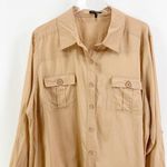 Daisy Fuentes Brown Tie Waist Cotton Button Up Top Photo 7