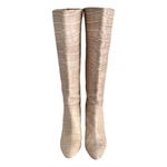 Karen Millen Ivory Croc Embossed Leather Heeled Knee High Boots, Size 38 Photo 2