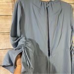 Topshop midi asymmetric hem ruched sleeves slit side open back women Size 6 blue Photo 6