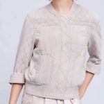 Anthropologie  Hei Hei Itinerary Cream Linen Blend Quilted Bomber Jacket Sz M Photo 0