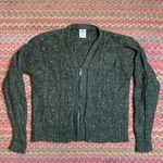 VINTAGE DARK GREEN MARLED KNIT ZIP UP CARDIGAN SWEATER Size L Photo 0