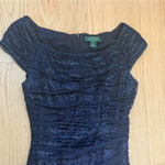 Ralph Lauren Lauren Evening Formal Midi Dress Cap Sleeve Sequin Sz 10 Navy Blue Photo 4