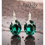 Handcrafted emerald green earrings with Swarovski crystal Silver Photo 1