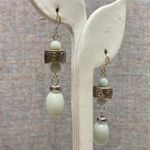 Elegant Artisan Light Blue Stone Bead Teardrop Dangle Earrings Silver Tone Metal White Photo 1