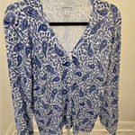 Liz Claiborne Vintage Y2K XL Blue White Paisley Print Pullover V-Neck Sweater Photo 0