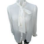 ZARA WHITE Semi-sheer long sleeve, unique collar Front button Elegant women’s S Photo 2