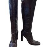 via spiga Italian Leather Brown Snakeskin Knee-High Riding Boots Womens 5.5M SKU Photo 0