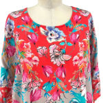 Tolani Pink & Blue Poppy‎ Floral Kimono Poncho Woven Top Size Medium Red Photo 4