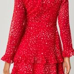 Red Lurex Floral Dress Long Sleeve and Ruffles Size XS Photo 2