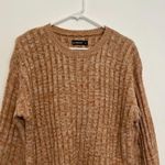 BLANKNYC Heather Ribbed Crewneck Sweater Tan Brown White Marled Winter Photo 3