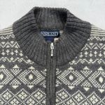 Lands' End Wool Fair Isle Full Zip Cardigan Sweater Nordic Gray Cream M Photo 3