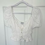 Bershka NWT  White Puff Sleeve Tie Front Peasant Top MEDIUM Photo 3