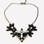 J.Crew  Necklace Antique Gold Tone Chain Statement Black Clear Glass Crystal Photo 0