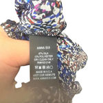 Anna Sui Wrap Mini Dress Short Sleeve Abstract Print Silk Blue Metallic Size 0 Photo 7