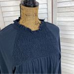 Topshop Smocked Long Sleeve Jersey Knit Skater Dress Blue 8 Photo 5