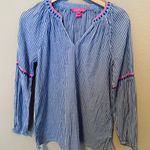 Lilly Pulitzer  Taelynn Oxford Blue White Stripe Embroidered Long Sleeve XS Photo 0