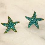 Sterling Silver Turquoise Rhinestone Starfish Stud Earrings Crystals Sparkle Blue Photo 5