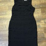 Calvin Klein Black Tier Ruffled Knee-Length Sheath Dress Womens 12P Sleeveless Photo 0