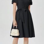 NEW Short Puff Sleeve A Line Swing 1950s Vintage Cocktail Dress Belted M Black Size M Photo 1