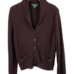 Ralph Lauren Vintage Lauren Women's Shawl Collar Cable Knit Cardigan Brown XL Photo 0