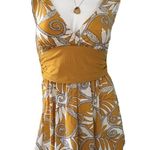 Come Como ❁ Printed Plunging V Neck Tunic Cami Tank ❁ Goldenrod + Ivory ❁ Large Photo 8