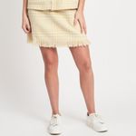 Vila Ceyla Light Yellow & White Plaid Skirt EU 38 / US 6 Photo 2