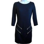 EXPRESS Little Black Silver Slanted Zipper 3/4" Sleeve Body Con Dress EUC XS Photo 1