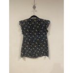 Tory Burch  Shirt Womens Size Small Blue Multicolor Floral Ruffle Flutter Sleeve Photo 4