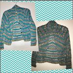 J. Jill hand crochet M 3 button sweater. Multi color foldable collar. Green Size M Photo 1