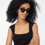 J.Crew Cap Sleeve Stretch Cotton Blend Squareneck Tank Top in Black, Size Medium Photo 1