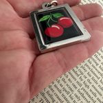 Silver Tone Retro Pinup Rockabilly Cherry Necklace Pendant Red Photo 1