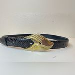 Vintage Leather Shop Women’s Dark Brown Designer Belt with Gold Buckle Size M Black Size M Photo 2