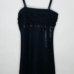 Filippo Spaghetti Strap Rosette Lace Bodice Sheath Dress Linen? Large Black Photo 5