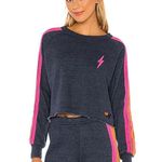 Aviator Nation  Bolt Classic Cropped Crew Sweatshirt Heather Navy Neon Photo 3