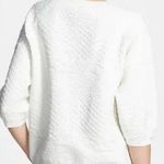 Vince Jacquard Pullover Sweatshirt 3/4 Sleeve Textured Cotton Blend White Size L Photo 1