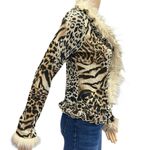 Romwe Leopard Print Faux Fur Long Sleeve Tie Front Ruffle Lightweight Cardigan Top M Photo 7